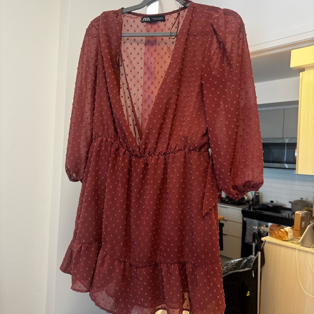 Zara Maroon Mini Dress with Dots
